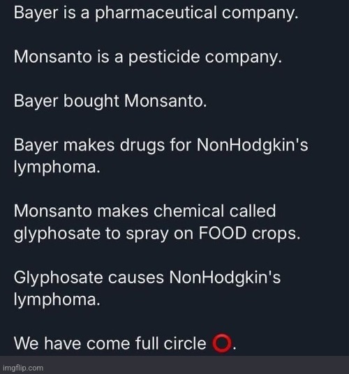 Yet another American plutocratic scam...  Where's RFK Jr. on this? | image tagged in monsanto,bayer,roundup,lymphoma,food,poison | made w/ Imgflip meme maker