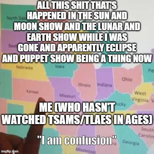 Me (who hasn't watched TSAMS/TLAES in ages): "I am confusion" | image tagged in wtf,what the hell happened here,excuse me what the fuck,what the fu- | made w/ Imgflip meme maker