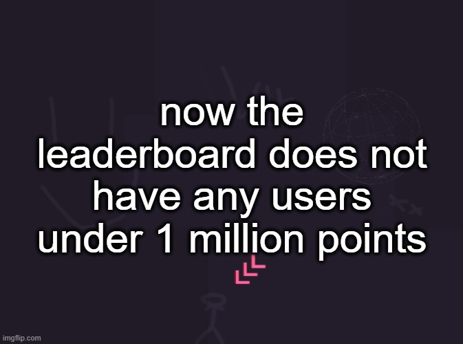 vik's image | now the leaderboard does not have any users under 1 million points | image tagged in vik's image | made w/ Imgflip meme maker