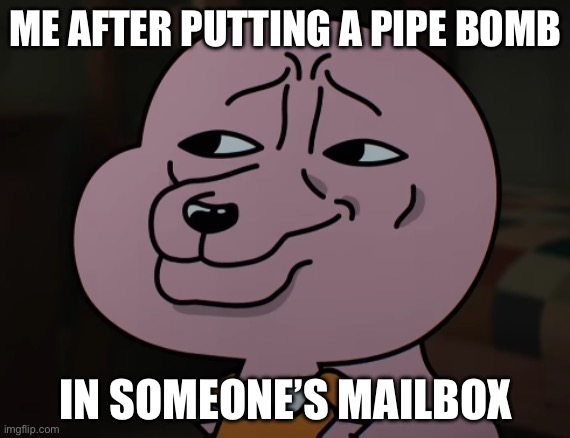 Smug | ME AFTER PUTTING A PIPE BOMB; IN SOMEONE’S MAILBOX | image tagged in smug | made w/ Imgflip meme maker