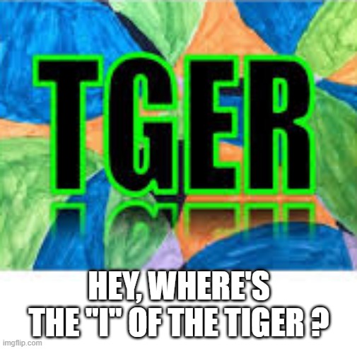 memes by Brad - Hey, where's the eye of the tiger? - humor - | HEY, WHERE'S THE "I" OF THE TIGER ? | image tagged in funny,fun,tiger,play on words,humor,spelling | made w/ Imgflip meme maker