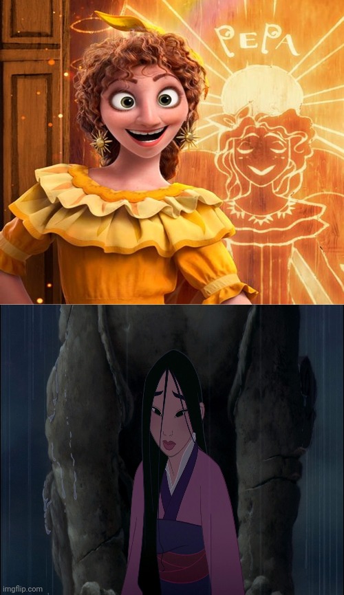 Pepa Makes it Raining in China | image tagged in pepa makes it what in here,encanto,mulan,colombia,china,pepa madrigal | made w/ Imgflip meme maker