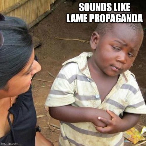 Third World Skeptical Kid Meme | SOUNDS LIKE LAME PROPAGANDA | image tagged in memes,third world skeptical kid | made w/ Imgflip meme maker