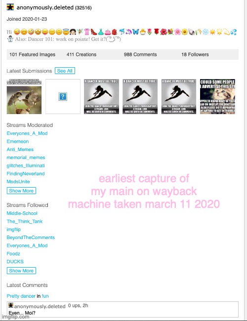 im gona die | earliest capture of my main on wayback machine taken march 11 2020 | made w/ Imgflip meme maker