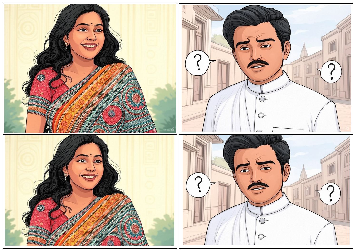 Happy indian woman and confused indian man Blank Meme Template