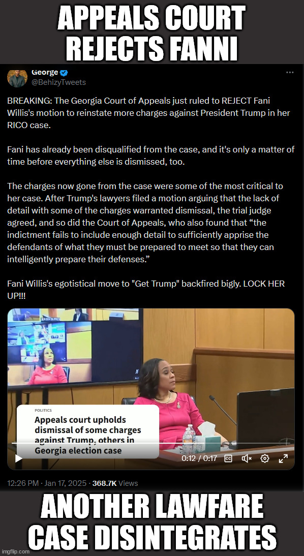 Another lawfare case disintegrates | APPEALS COURT REJECTS FANNI; ANOTHER LAWFARE CASE DISINTEGRATES | image tagged in bye bye,fanni | made w/ Imgflip meme maker