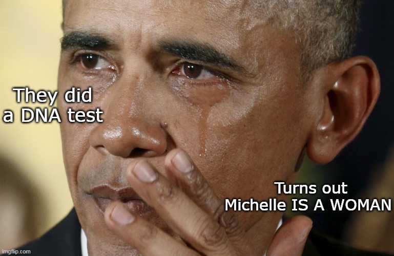 Things just aren't working for Barry lately | They did a DNA test; Turns out Michelle IS A WOMAN | image tagged in obama michelle is a woman meme | made w/ Imgflip meme maker