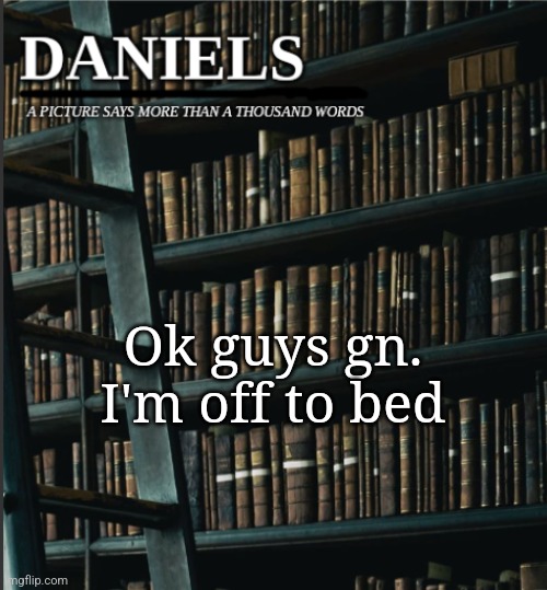 daniels book temp | Ok guys gn. I'm off to bed | image tagged in daniels book temp | made w/ Imgflip meme maker