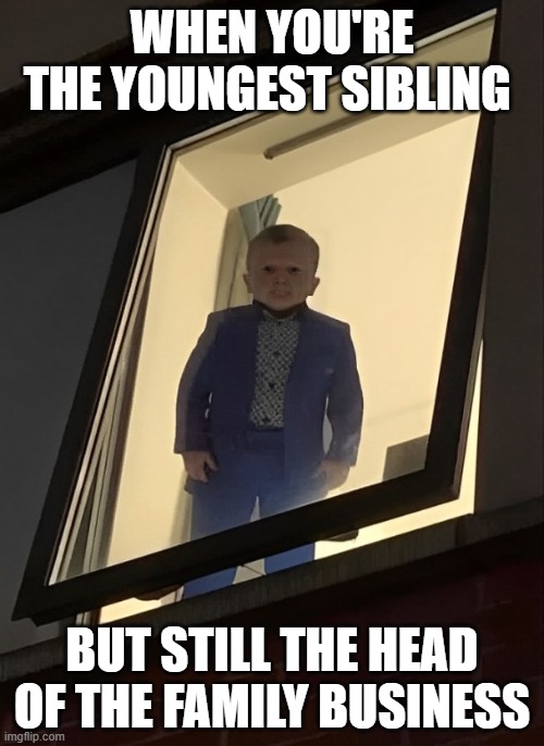 family business | WHEN YOU'RE THE YOUNGEST SIBLING; BUT STILL THE HEAD OF THE FAMILY BUSINESS | image tagged in memes | made w/ Imgflip meme maker