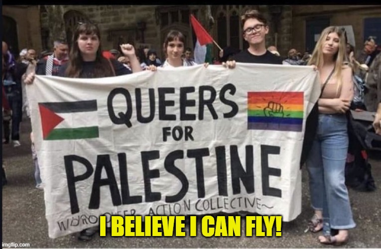 queers for Palestine | I BELIEVE I CAN FLY! | image tagged in queers for palestine | made w/ Imgflip meme maker