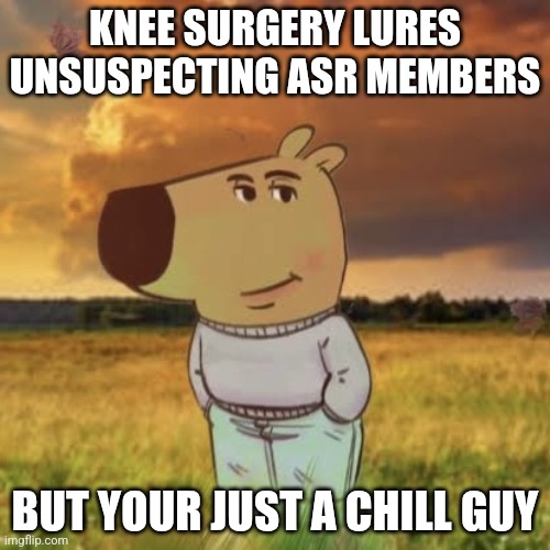 Chill guy | KNEE SURGERY LURES UNSUSPECTING ASR MEMBERS; BUT YOUR JUST A CHILL GUY | image tagged in chill guy | made w/ Imgflip meme maker