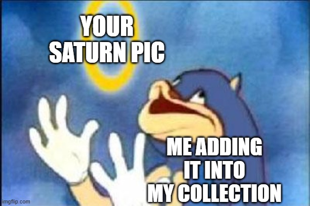 Sonic derp | YOUR SATURN PIC ME ADDING IT INTO MY COLLECTION | image tagged in sonic derp | made w/ Imgflip meme maker