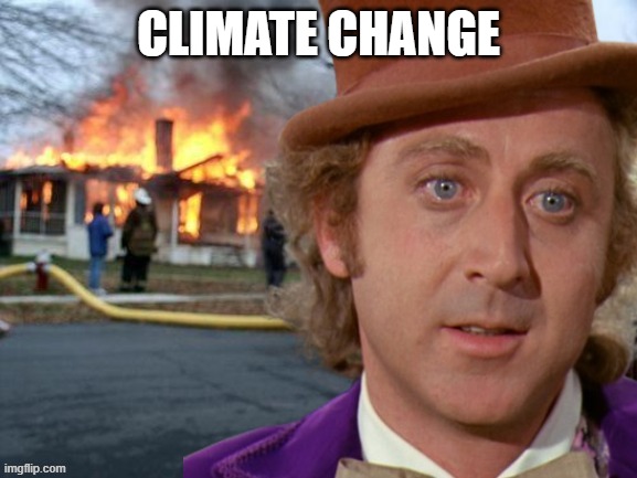 Blank Wonka-Climate Change | CLIMATE CHANGE | image tagged in wonka blank stare fire,climate change | made w/ Imgflip meme maker