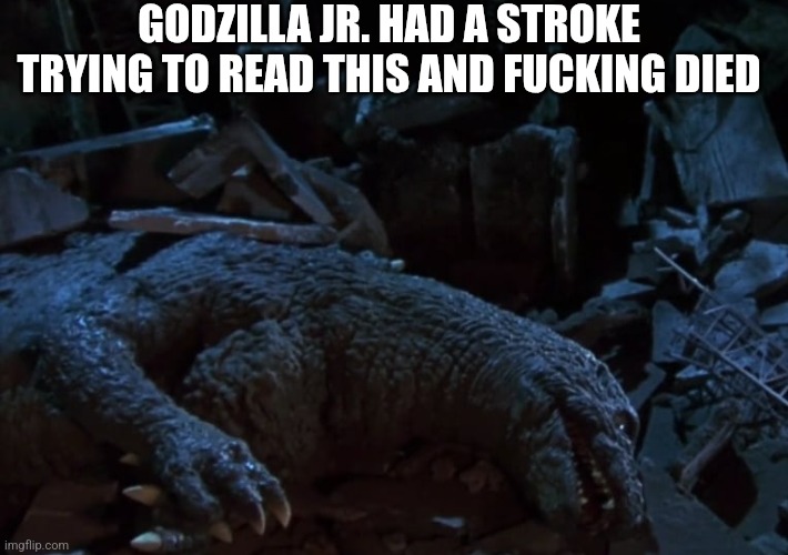 GODZILLA JR. HAD A STROKE TRYING TO READ THIS AND FUCKING DIED | made w/ Imgflip meme maker