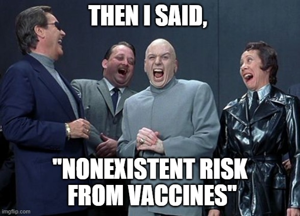 Laughing Villains Meme | THEN I SAID, "NONEXISTENT RISK
 FROM VACCINES" | image tagged in memes,laughing villains | made w/ Imgflip meme maker