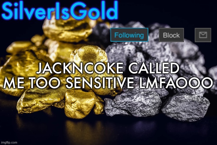 Silver’s Nostalgia Template | JACKNCOKE CALLED ME TOO SENSITIVE LMFAOOO | image tagged in silver s nostalgia template | made w/ Imgflip meme maker