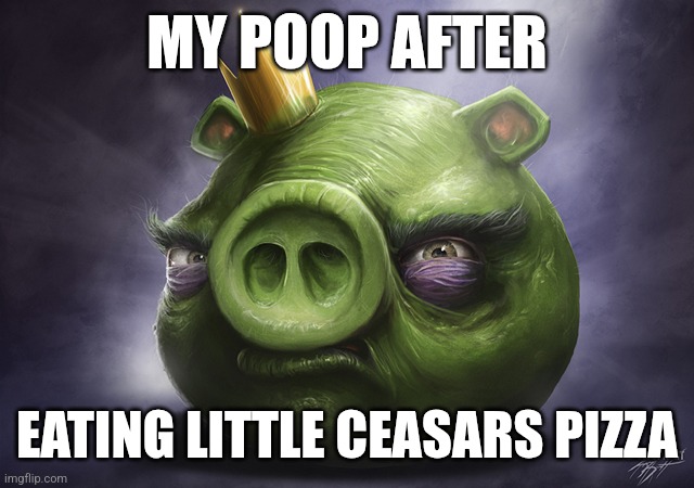 Fr | MY POOP AFTER; EATING LITTLE CEASARS PIZZA | image tagged in angry birds realistic king pig | made w/ Imgflip meme maker