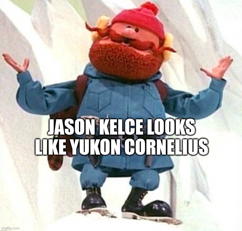 jason kelce looks like yukon cornelius! | JASON KELCE LOOKS LIKE YUKON CORNELIUS | image tagged in jason kelce,yukon cornelius,funny,football,christmas movie | made w/ Imgflip meme maker