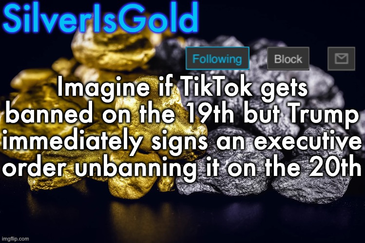 Silver’s Nostalgia Template | Imagine if TikTok gets banned on the 19th but Trump immediately signs an executive order unbanning it on the 20th | image tagged in silver s nostalgia template | made w/ Imgflip meme maker