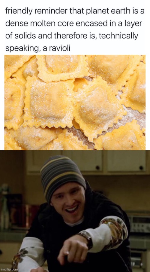 Raviolearth | image tagged in it's science bitch,ravioli,can't argue with that / technically not wrong | made w/ Imgflip meme maker