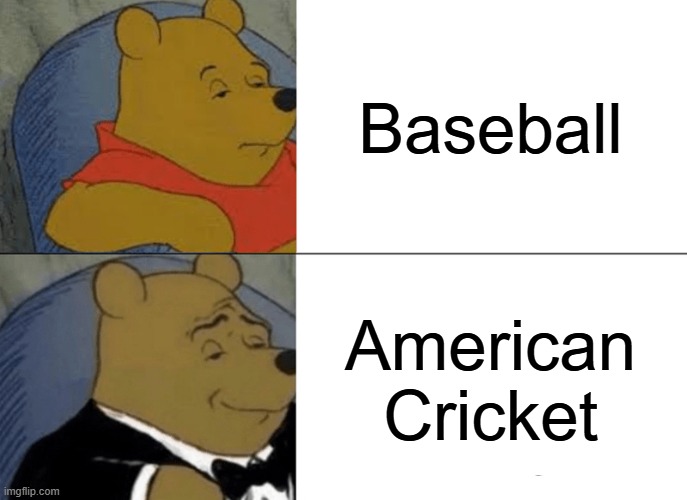 Baseball is a form of cricket | Baseball; American Cricket | image tagged in memes,tuxedo winnie the pooh | made w/ Imgflip meme maker