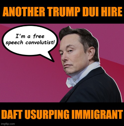 H1Billionaire and unelected unconfirmed bureaucrat says us lazy Americans need to tighten our belts. | ANOTHER TRUMP DUI HIRE; I'm a free speech convolutist! DAFT USURPING IMMIGRANT | image tagged in memes,politics,magamindvirus | made w/ Imgflip meme maker