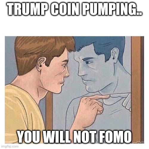 Mirror Talk Guy Reflection | TRUMP COIN PUMPING.. YOU WILL NOT FOMO | image tagged in mirror talk guy reflection | made w/ Imgflip meme maker