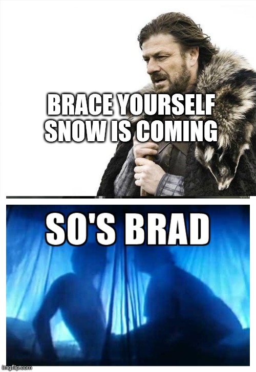 BRACE YOURSELF
SNOW IS COMING | image tagged in memes,brace yourselves x is coming | made w/ Imgflip meme maker