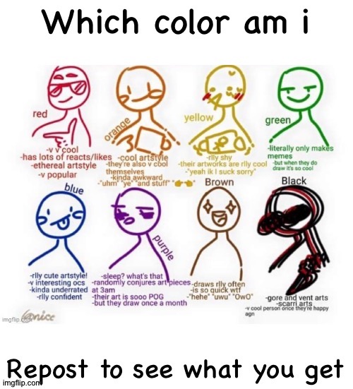 I don't art | image tagged in which color am i | made w/ Imgflip meme maker