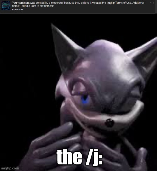 banned for 2 hours chat | the /j: | image tagged in sonic freaky | made w/ Imgflip meme maker