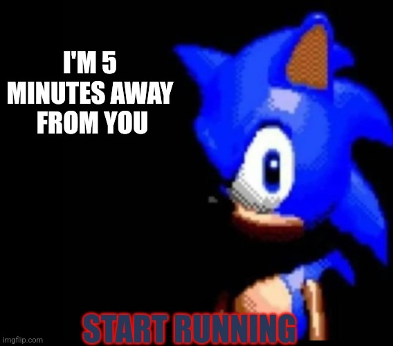 Sonic stares | I'M 5 MINUTES AWAY  FROM YOU; START RUNNING | image tagged in sonic stares,sonic meme | made w/ Imgflip meme maker