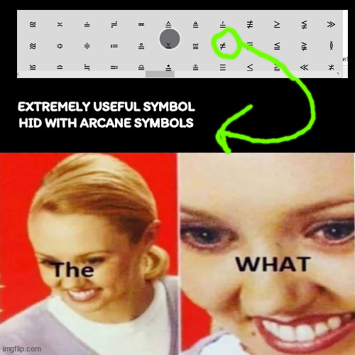 an arithmatic proof thing | EXTREMELY USEFUL SYMBOL HID WITH ARCANE SYMBOLS | image tagged in the what | made w/ Imgflip meme maker