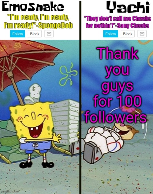 Emosnake and yachi temp | Thank you guys for 100 followers | image tagged in emosnake and yachi temp | made w/ Imgflip meme maker