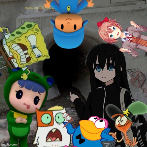 Goth Bocchi | image tagged in spongebob,bocchi the rock,pocoyo,kikoriki,wander over yonder,rubi | made w/ Imgflip meme maker