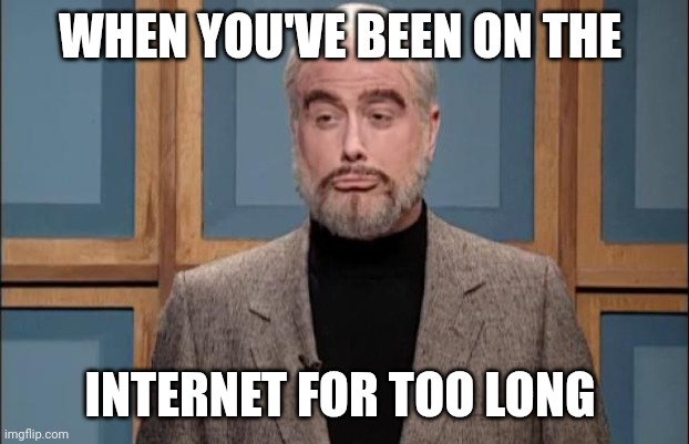 Take a break | WHEN YOU'VE BEEN ON THE; INTERNET FOR TOO LONG | image tagged in snl sean connery | made w/ Imgflip meme maker