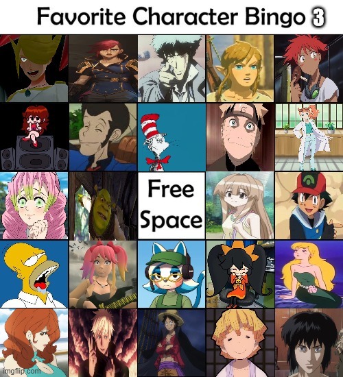 favorite character bingo 3 | image tagged in favorite character bingo 3,bingos,anime,cartoons,videogames,cat in the hat | made w/ Imgflip meme maker