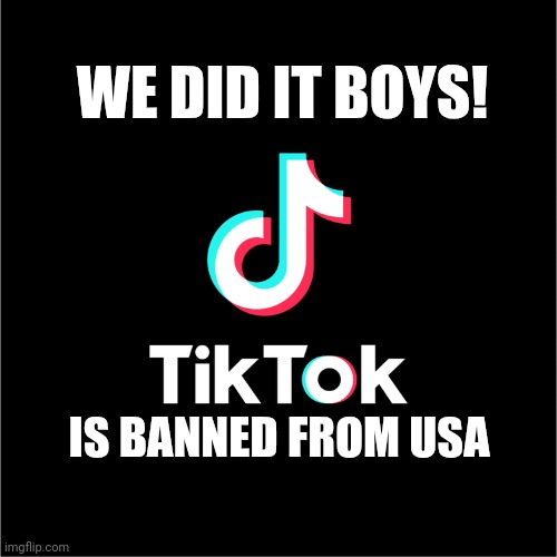 Today is the best day of our lifes! | WE DID IT BOYS! IS BANNED FROM USA | image tagged in funny,memes,tiktok,tiktok sucks | made w/ Imgflip meme maker