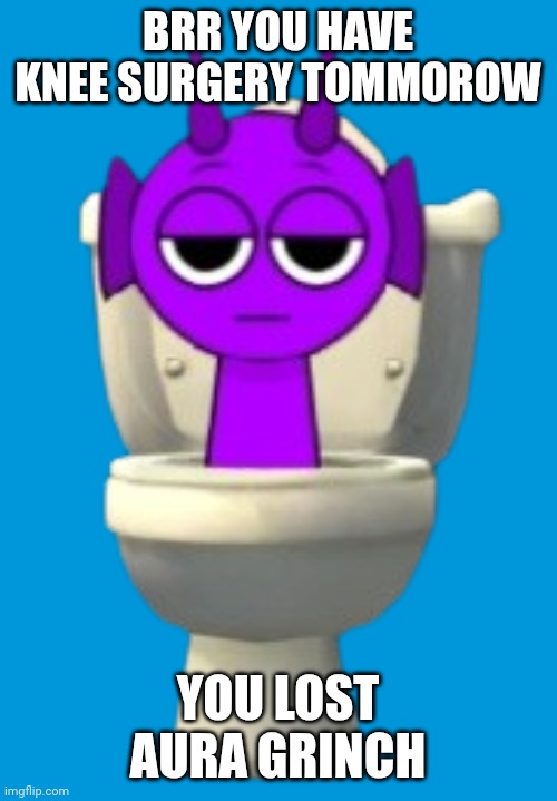 Skibidi Durple | BRR YOU HAVE KNEE SURGERY TOMMOROW; YOU LOST AURA GRINCH | image tagged in skibidi durple | made w/ Imgflip meme maker