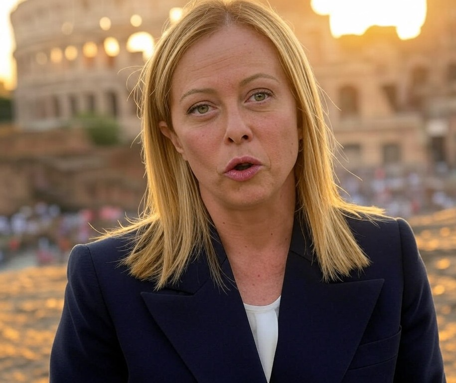 Georgia Meloni at Colosseum Blank Meme Template