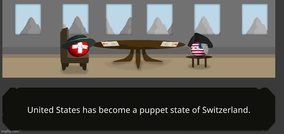 Switzerland puppets America | image tagged in switzerland puppets america | made w/ Imgflip meme maker