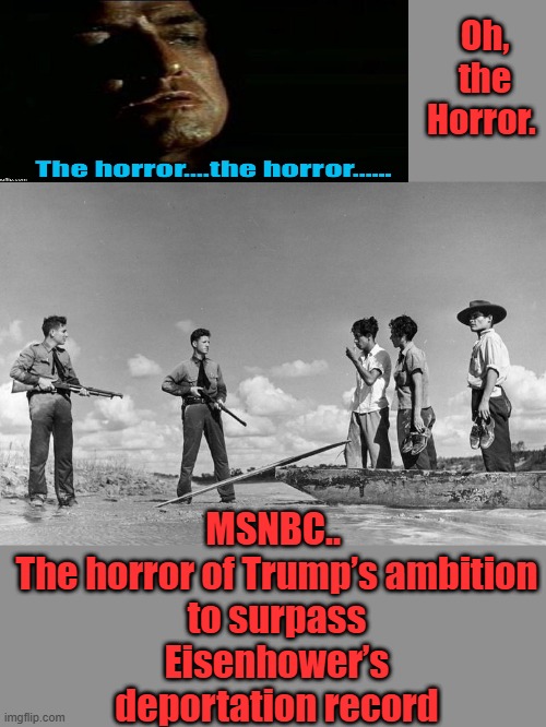 MSM continues its ,WE HATE AMERICA. stance. SELF DEPORT .. DO IT NOW. | Oh, the Horror. MSNBC.. 

The horror of Trump’s ambition to surpass Eisenhower’s deportation record | made w/ Imgflip meme maker