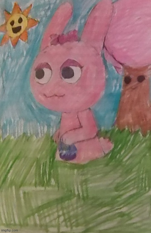 a drawing of pinki i did | image tagged in sprunki,art,pinki,mr sun,mr tree | made w/ Imgflip meme maker