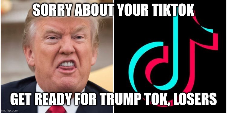 Tik tok Trump | SORRY ABOUT YOUR TIKTOK; GET READY FOR TRUMP TOK, LOSERS | image tagged in tik tok is bad | made w/ Imgflip meme maker