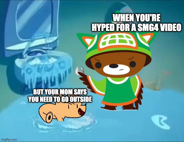 Relatable? | WHEN YOU'RE HYPED FOR A SMG4 VIDEO; BUT YOUR MOM SAYS YOU NEED TO GO OUTSIDE | image tagged in angry sumi with dog,memes,funny,smg4,winter olympics,oh wow are you actually reading these tags | made w/ Imgflip meme maker