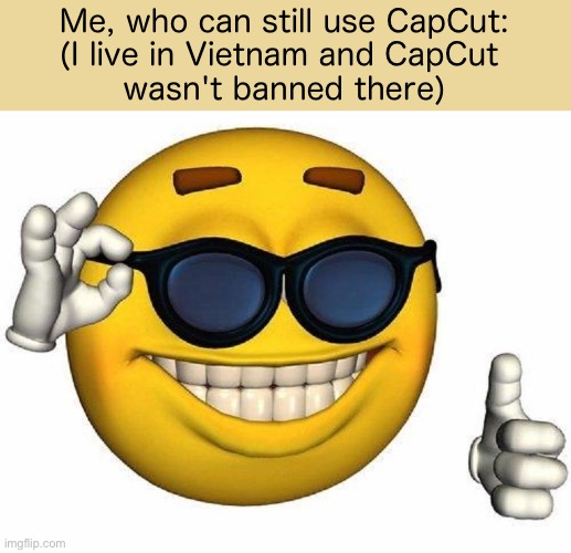 Thumbs Up Emoji | Me, who can still use CapCut:
(I live in Vietnam and CapCut 
wasn't banned there) | image tagged in thumbs up emoji | made w/ Imgflip meme maker