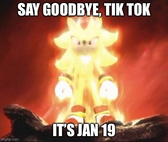 Super Shadow | SAY GOODBYE, TIK TOK; IT’S JAN 19 | image tagged in super shadow | made w/ Imgflip meme maker