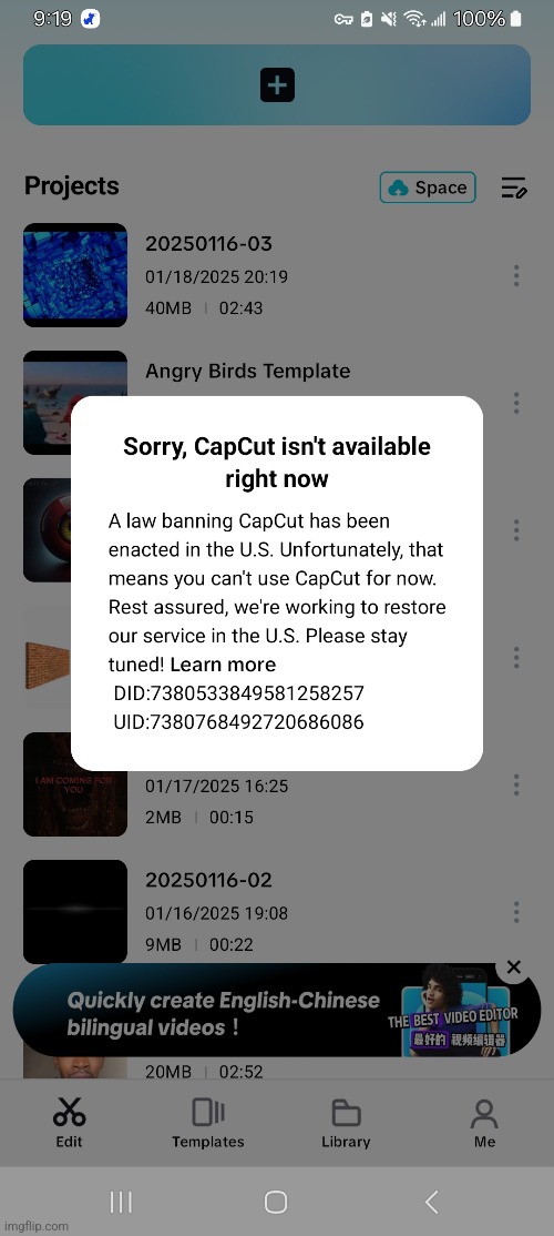 They banned capcut too | made w/ Imgflip meme maker