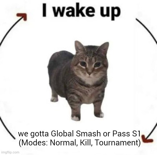 Note that the official is held by me | we gotta Global Smash or Pass S1
(Modes: Normal, Kill, Tournament) | image tagged in i wake up cat | made w/ Imgflip meme maker