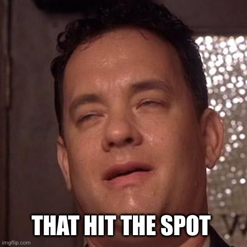 Tom Hanks Orgasm | THAT HIT THE SPOT | image tagged in tom hanks orgasm | made w/ Imgflip meme maker