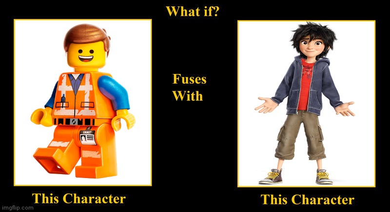 What if Emmett Fuses With Hiro Hamada | image tagged in what if fuses,emmett,hiro hamada,the lego movie,lego movie,big hero 6 | made w/ Imgflip meme maker